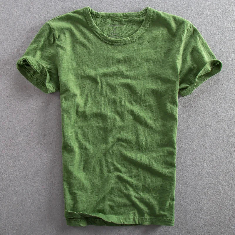 Men cotton vintage t-shirt Japanese minimalist O-neck organic cotton