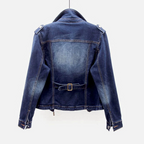 Women casual denim jacket relaxed fit with button-front closure and chest pockets