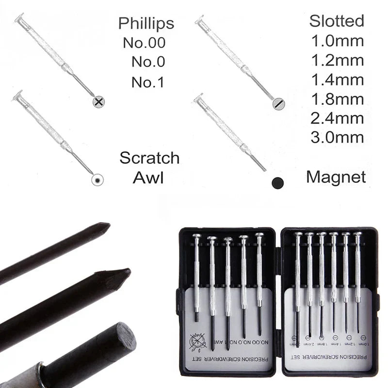 11-piece micro precision screwdriver set with magnetic tips and portable carrying case
