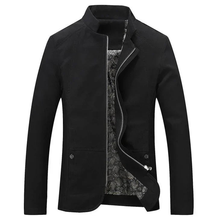 Men slim fit lightweight zip up jacket with band collar and side pockets