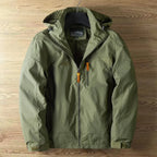 Men waterproof hooded rain jacket lightweight full-length zipper