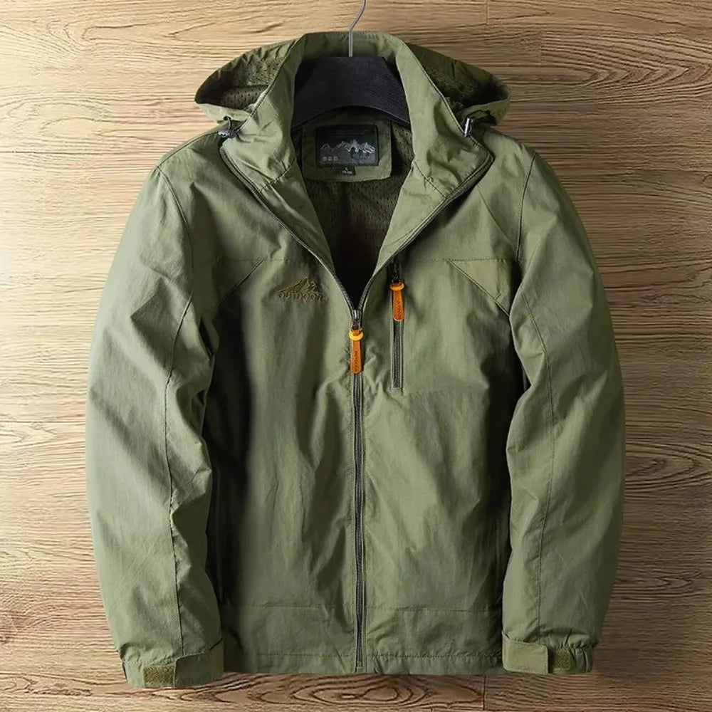 Men waterproof hooded rain jacket lightweight full-length zipper