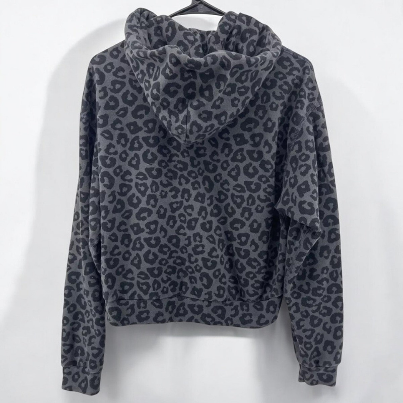 Men oversized leopard print hoodie with kangaroo pocket and adjustable drawstring
