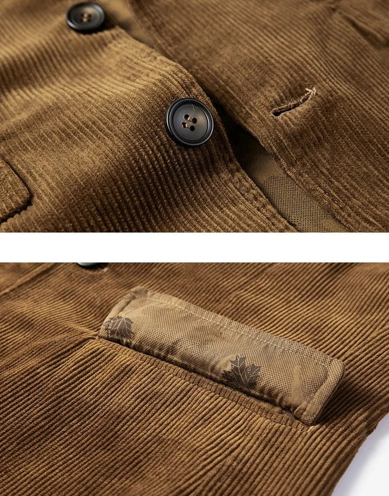 Men's corduroy blazer in brown, smart casual tailored fit for autumn winter