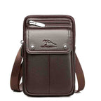 Men leather crossbody bag with zipper closure and adjustable shoulder strap