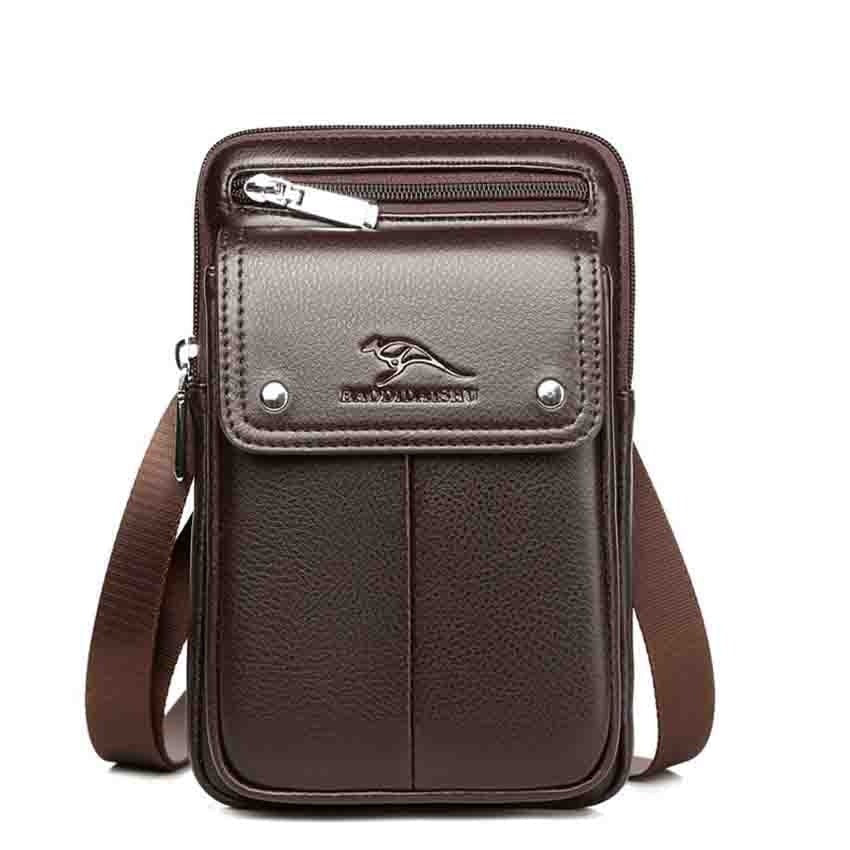 Men leather crossbody bag with zipper closure and adjustable shoulder strap
