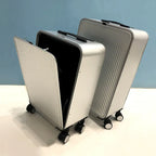 Aluminium hard shell suitcase with 360° spinner wheels, available in silver and black
