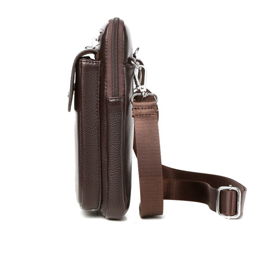 Men leather crossbody bag with zipper closure and adjustable shoulder strap