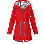 Women's raincoat windproof waterproof with adjustable hood and zip closure