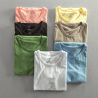 Men cotton vintage t-shirt Japanese minimalist O-neck organic cotton