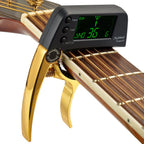 Guitar capo and tuner 2-in-1 clip-on with chromatic LCD display, aluminium alloy