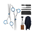 10-piece DIY hair cutting kit with stainless steel scissors, salon cape, combs and hair clips