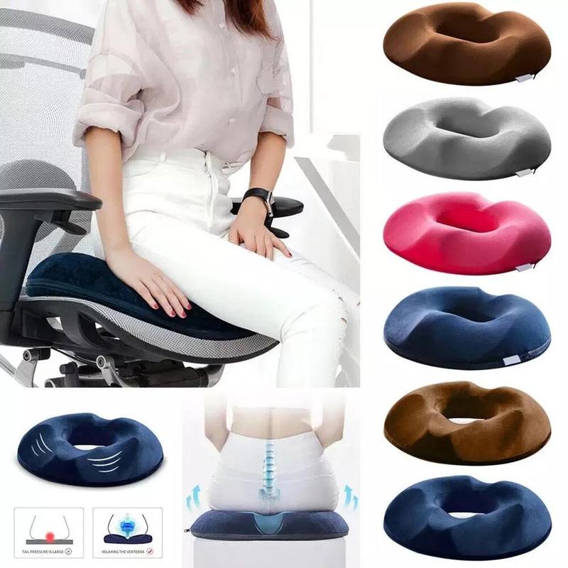 Memory foam donut seat cushion for hemorrhoid and tailbone pain relief