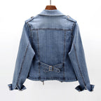Women casual denim jacket relaxed fit with button-front closure and chest pockets