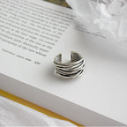 Adjustable layered silver ring, stackable women's jewelry fashion ring