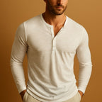 Men slim fit long sleeve Henley shirt with button neckline