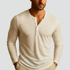 Men slim fit long sleeve Henley shirt with button neckline