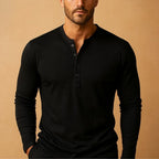 Men slim fit long sleeve Henley shirt with button neckline