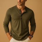 Men slim fit long sleeve Henley shirt with button neckline