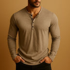 Men slim fit long sleeve Henley shirt with button neckline