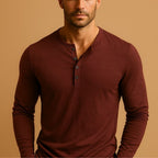 Men slim fit long sleeve Henley shirt with button neckline