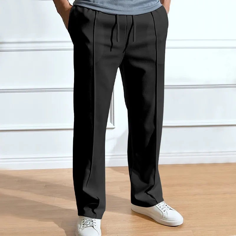 Men's slim fit trousers with elastic waistband, flexible smart casual pants