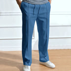 Men's slim fit trousers with elastic waistband, flexible smart casual pants