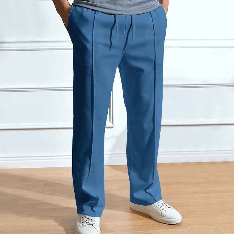 Men's slim fit trousers with elastic waistband, flexible smart casual pants