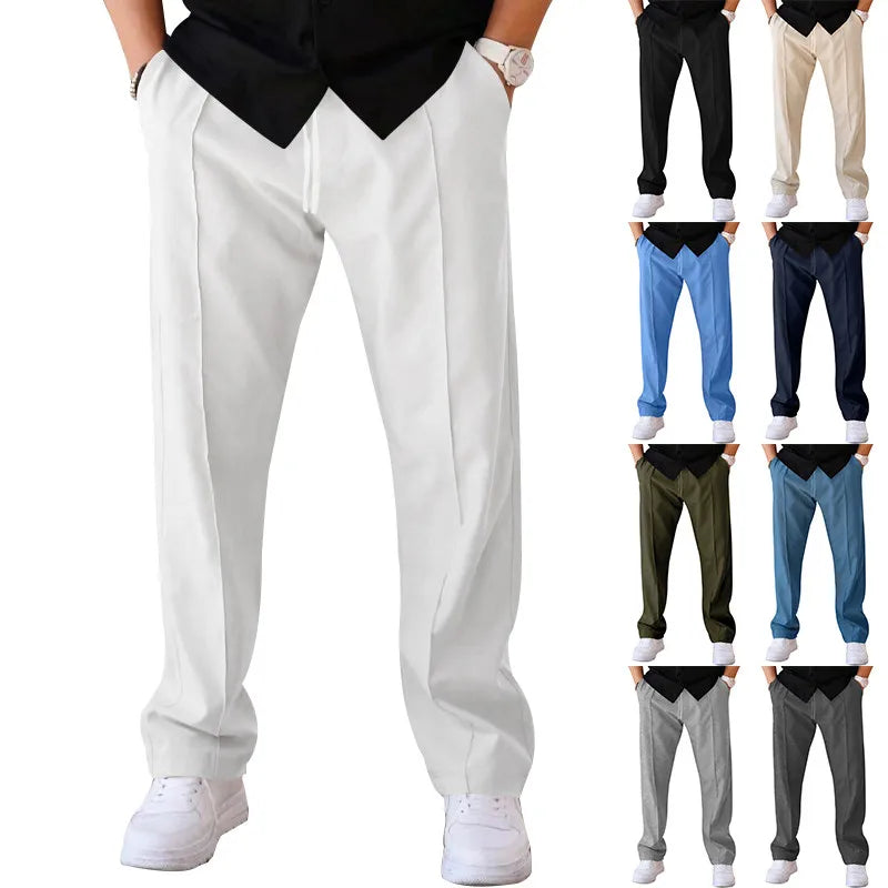 Men's slim fit trousers with elastic waistband, flexible smart casual pants