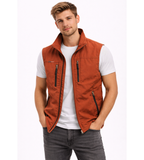 Men's sleeveless vest stand collar zip-up multi-pocket casual outdoor