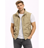 Men's sleeveless vest stand collar zip-up multi-pocket casual outdoor