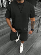 Men's summer set with oversized T-shirt and sporty drawstring shorts, casual lightweight