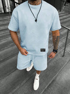 Men's summer set with oversized T-shirt and sporty drawstring shorts, casual lightweight