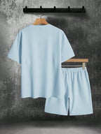 Men's summer set with oversized T-shirt and sporty drawstring shorts, casual lightweight