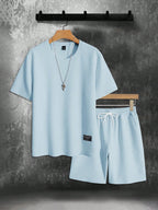 Men's summer set with oversized T-shirt and sporty drawstring shorts, casual lightweight