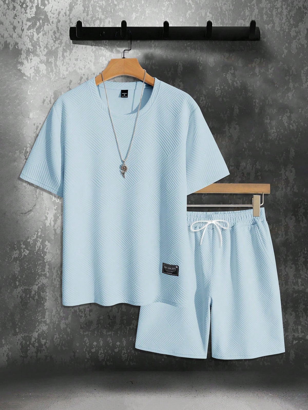 Men's summer set with oversized T-shirt and sporty drawstring shorts, casual lightweight