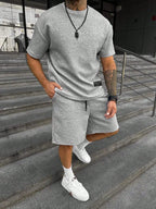 Men's summer set with oversized T-shirt and sporty drawstring shorts, casual lightweight