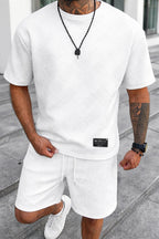 Men's summer set with oversized T-shirt and sporty drawstring shorts, casual lightweight