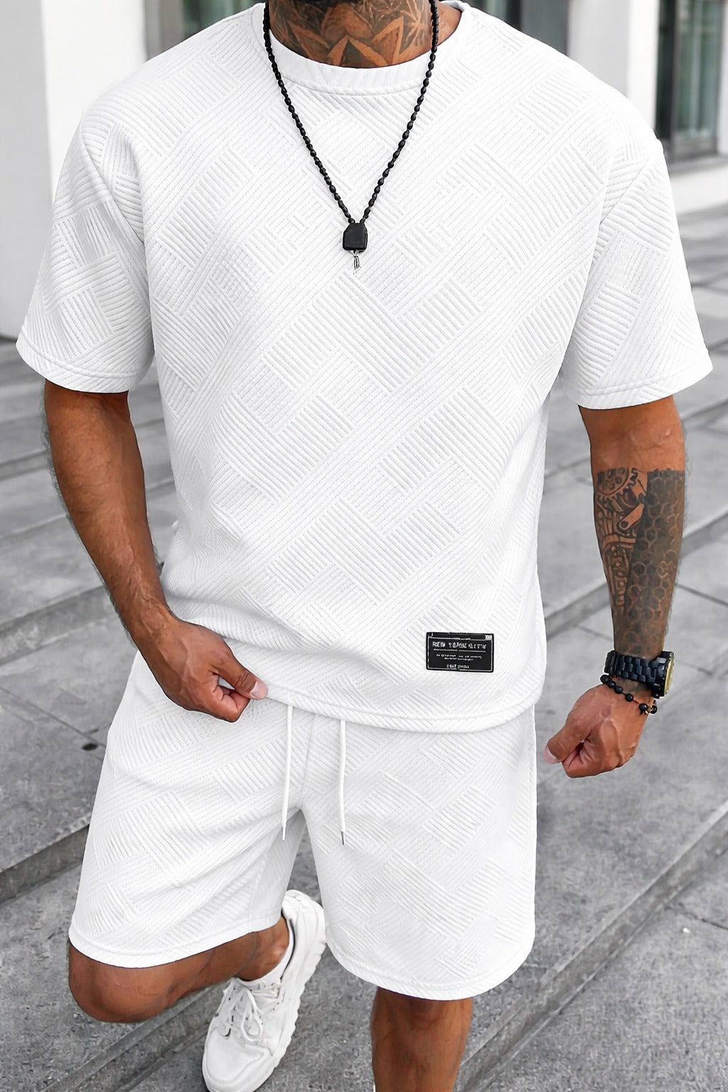 Men's summer set with oversized T-shirt and sporty drawstring shorts, casual lightweight