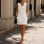 Mini Dress Women Cowl Neck Sleeveless Shift Side Pockets