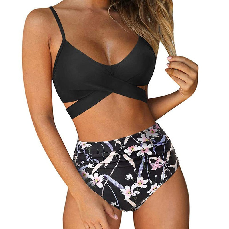 High Waist Bikini Set Womens Two Piece Swimwear Padded Cups