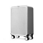 Aluminium hard shell suitcase with 360° spinner wheels, available in silver and black
