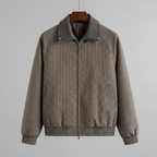 Men cotton blend sport jacket tailored fit with micro-check pattern and full zip