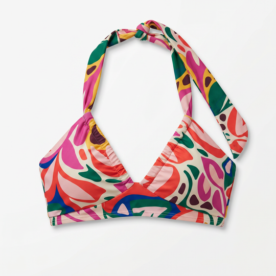 Halter Bikini Top | Multi Leaf Print Green Floral Adjustable Swimwear