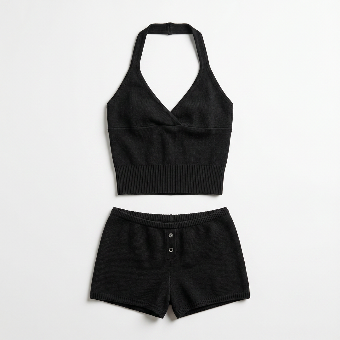 Halter Top | Black Cloud Knit Acrylic Blend True To Size Travel Beach Fit