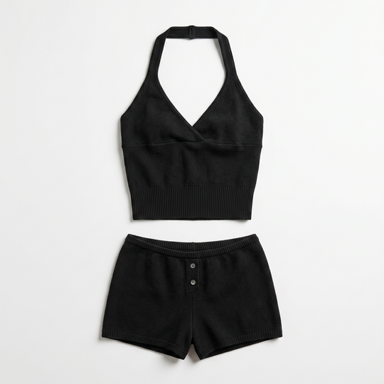Halter Top | Black Cloud Knit Acrylic Blend True To Size Travel Beach Fit