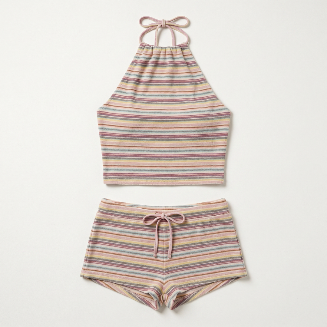 Halter Top | Multi Stripe, High Neck | Open Back, Adjustable Tie