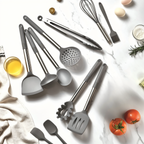 12-piece silicone kitchen utensil set with stainless steel handles and storage holder