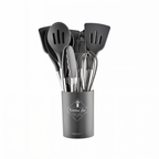 12-piece silicone kitchen utensil set with stainless steel handles and storage holder