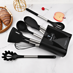 12-piece silicone kitchen utensil set with stainless steel handles and storage holder